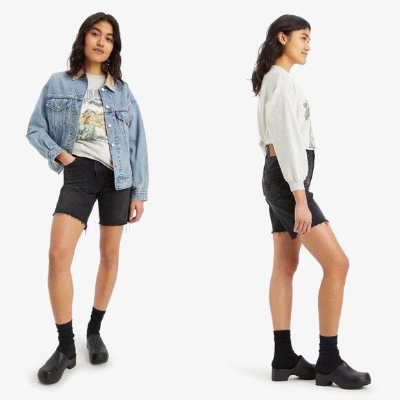 New LEVI'S Premium Ribcage Denim Jean Bermuda Shorts Women's Size 27 Black Wash - Picture 10 of 13